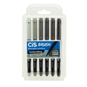 Estojo Caneta Brush Com 6 Tons De Cinza | CIS