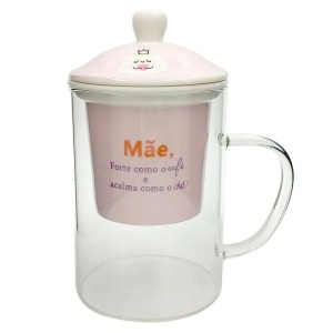 Caneca Mãe C/ Tampa + Difusor 480ml Em Vidro | Sanxia