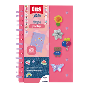 Caderno Pautado Picky Holic Charm A5 80 Folhas Capa de Silicone Com 6 Pins | Tris